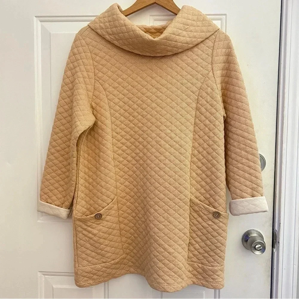 Soft Surroundings • Orange Quilted Sweater Cowl Neck Tunic Sz Medium - Picture 2 of 9